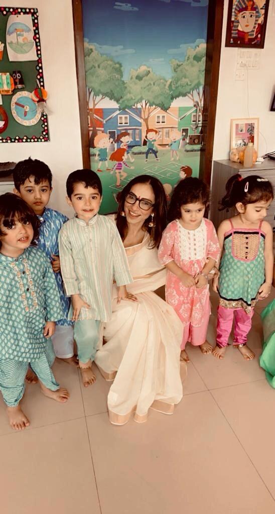 Shabana Syed, founder of My Happy Space preschool, with children at the centre